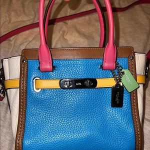 Coach Swagger Carryall In Rainbow Colorblock Leather